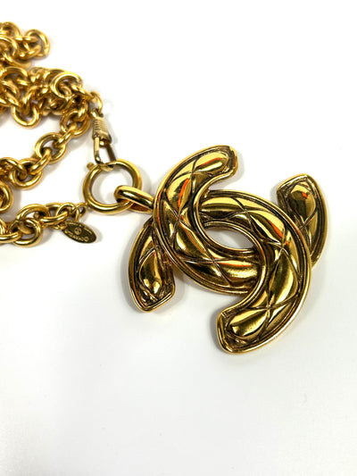 CHANEL XL quilted CC pendant chain vintage 1980's