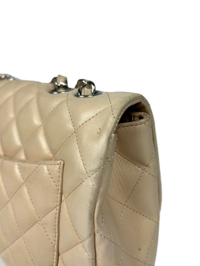 CHANEL Jumbo Single Flap Beige Clair Lambskin Leather Silver Hardware with box