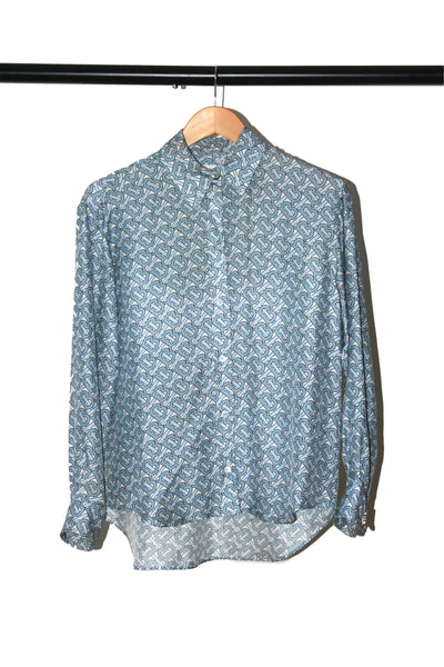 BURBERRY silk blue printed shirt blouse