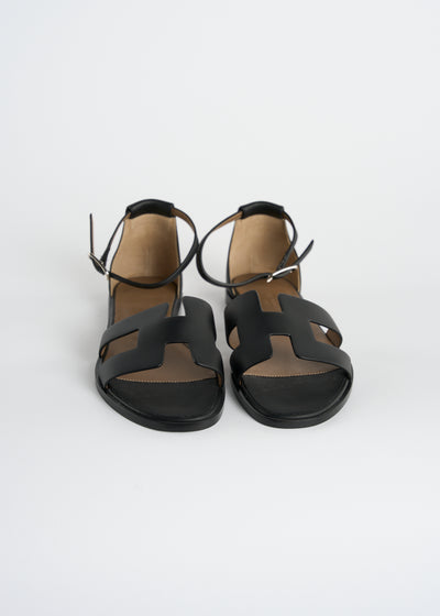 HERMES Santorini black leather sandals