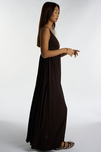 KHAITE brown crepe V-neck dress