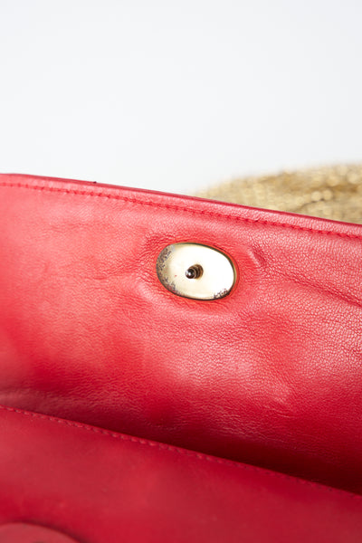 CHANEL red leather mini flap shoulder bag vintage 1986-1988