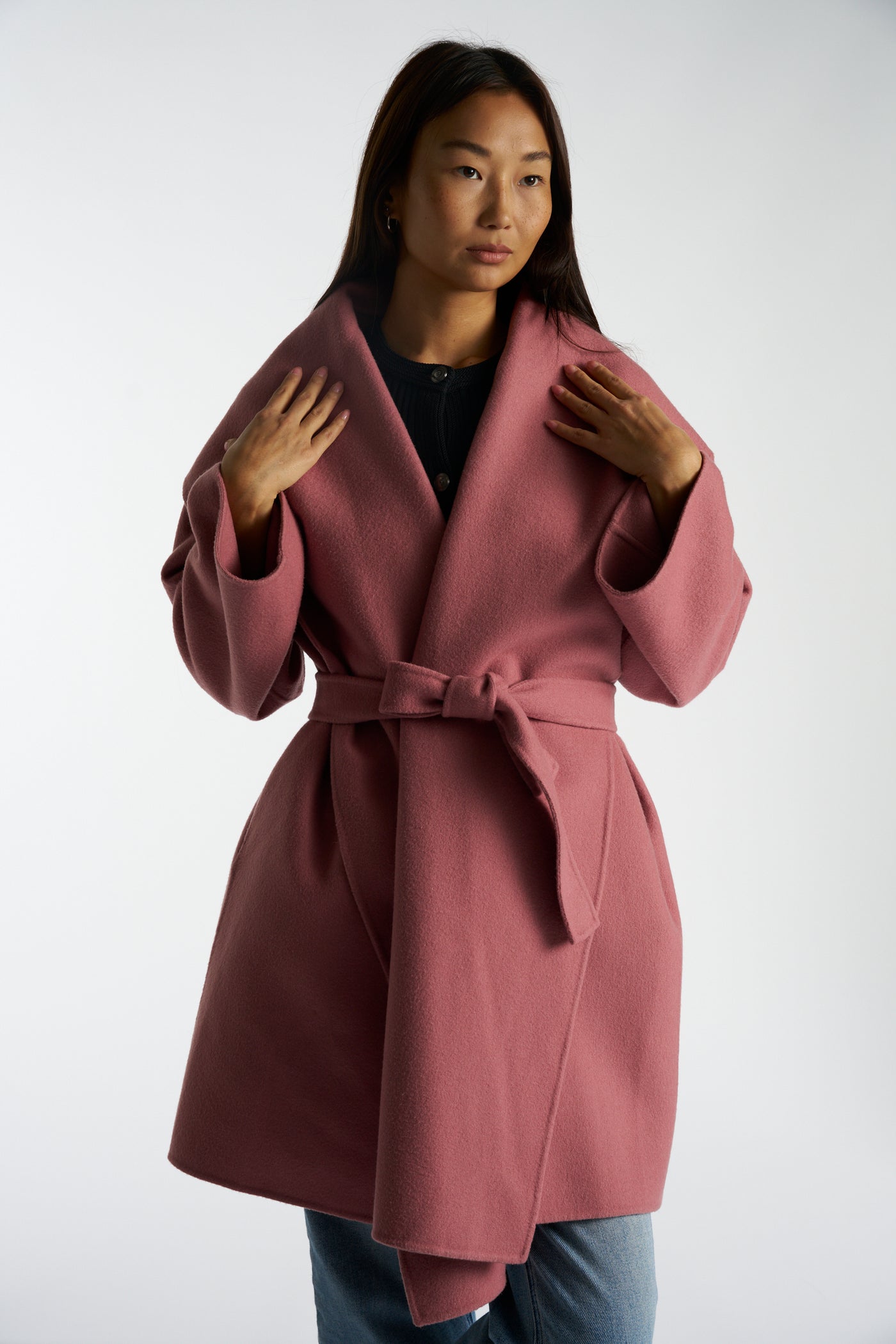 BOTTEGA VENETA pink cashmere wrap coat