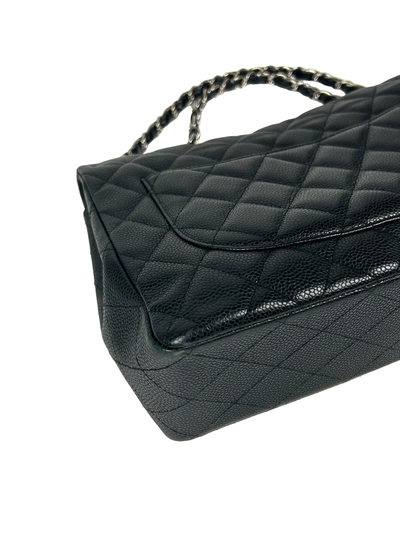 CHANEL Jumbo Single Flap Black Caviar With Silver Hardware Handbag