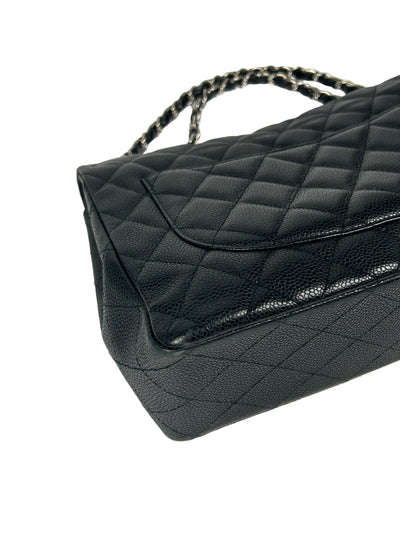 CHANEL Jumbo Single Flap Black Caviar With Silver Hardware Handbag