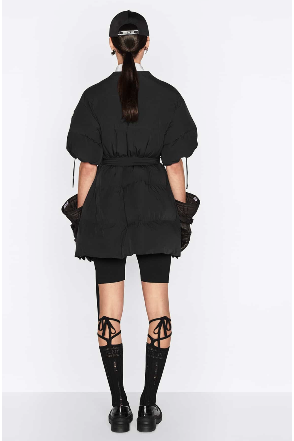 CHRISTIAN DIOR Black Matte Puffer Drawstring Belted White Star Logo Jacket Oversized size s