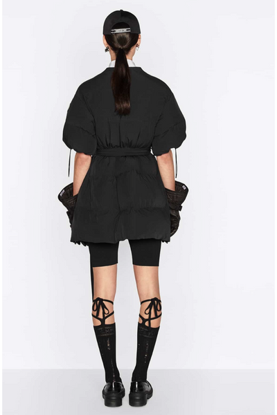 CHRISTIAN DIOR Black Matte Puffer Drawstring Belted White Star Logo Jacket Oversized size s