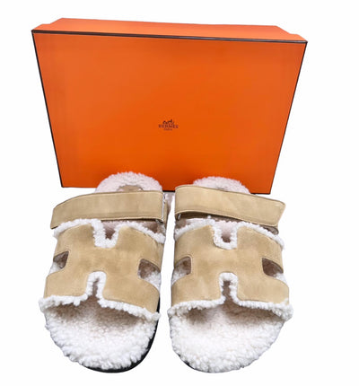 HERMES Chypre Shearling * new color * Beige Albâtre Ecru size 39 - Brand new in box