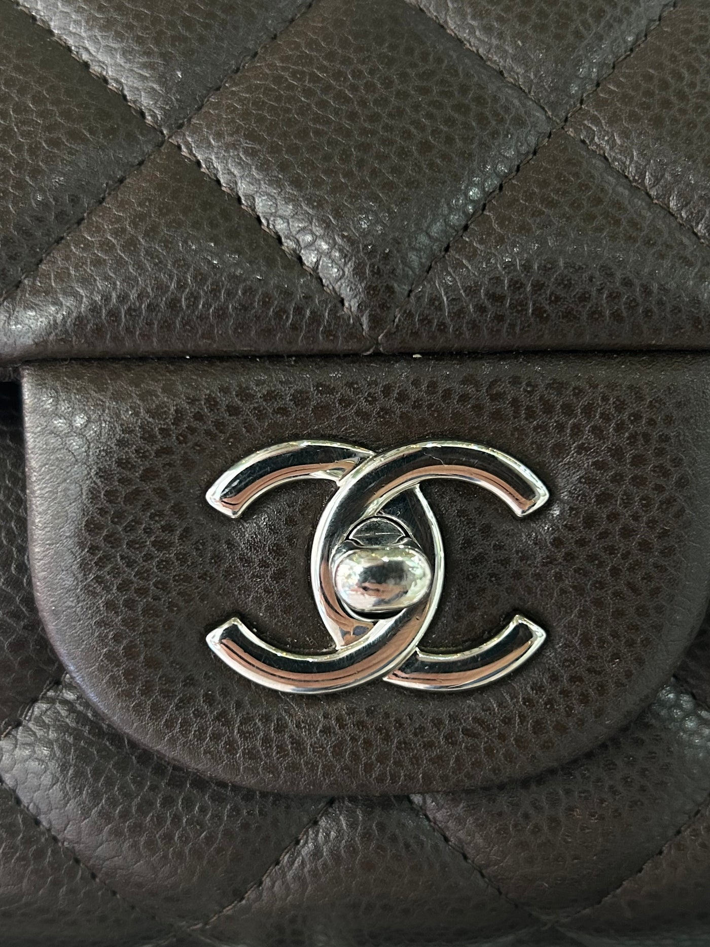 CHANEL Maxi espresso brown caviar leather with silver hardware current RRP €11700