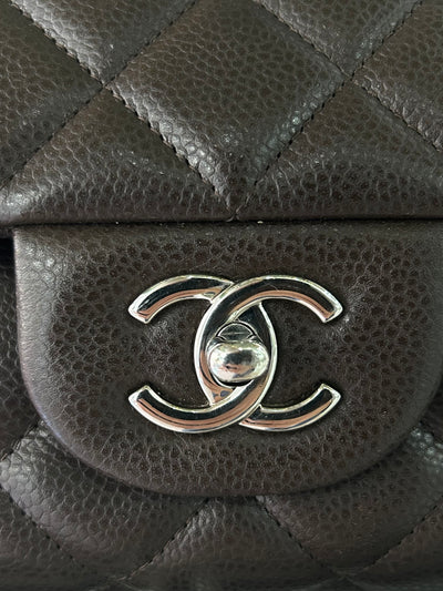 CHANEL Maxi espresso brown caviar leather with silver hardware current RRP €11700