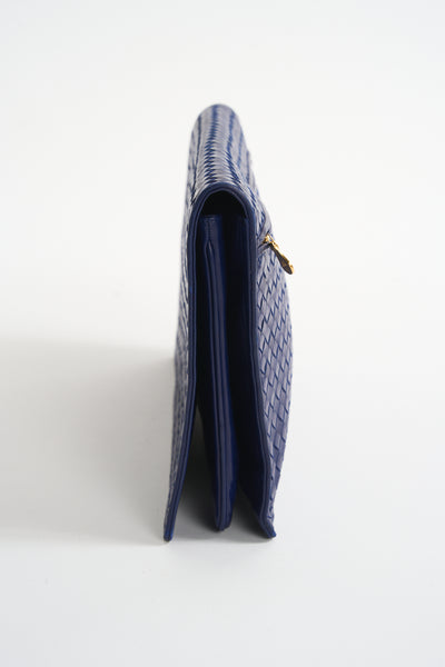 BOTTEGA VENETA blue intercciato nappa leather large clutch