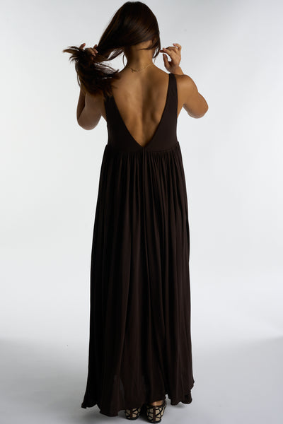 KHAITE brown crepe V-neck dress