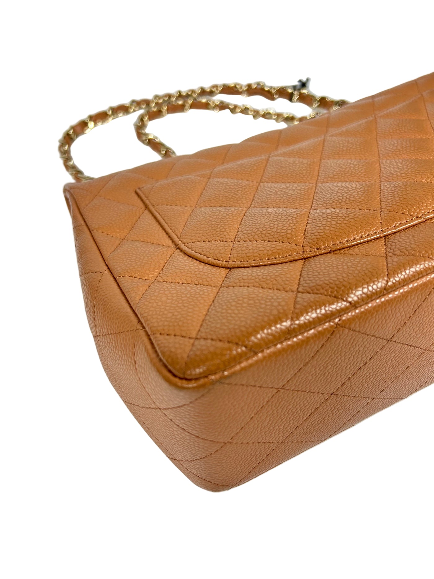 CHANEL Rare Vintage Jumbo Single Flap Caramel Caviar Leather With 24ct Gold Plated Hardware Handbag