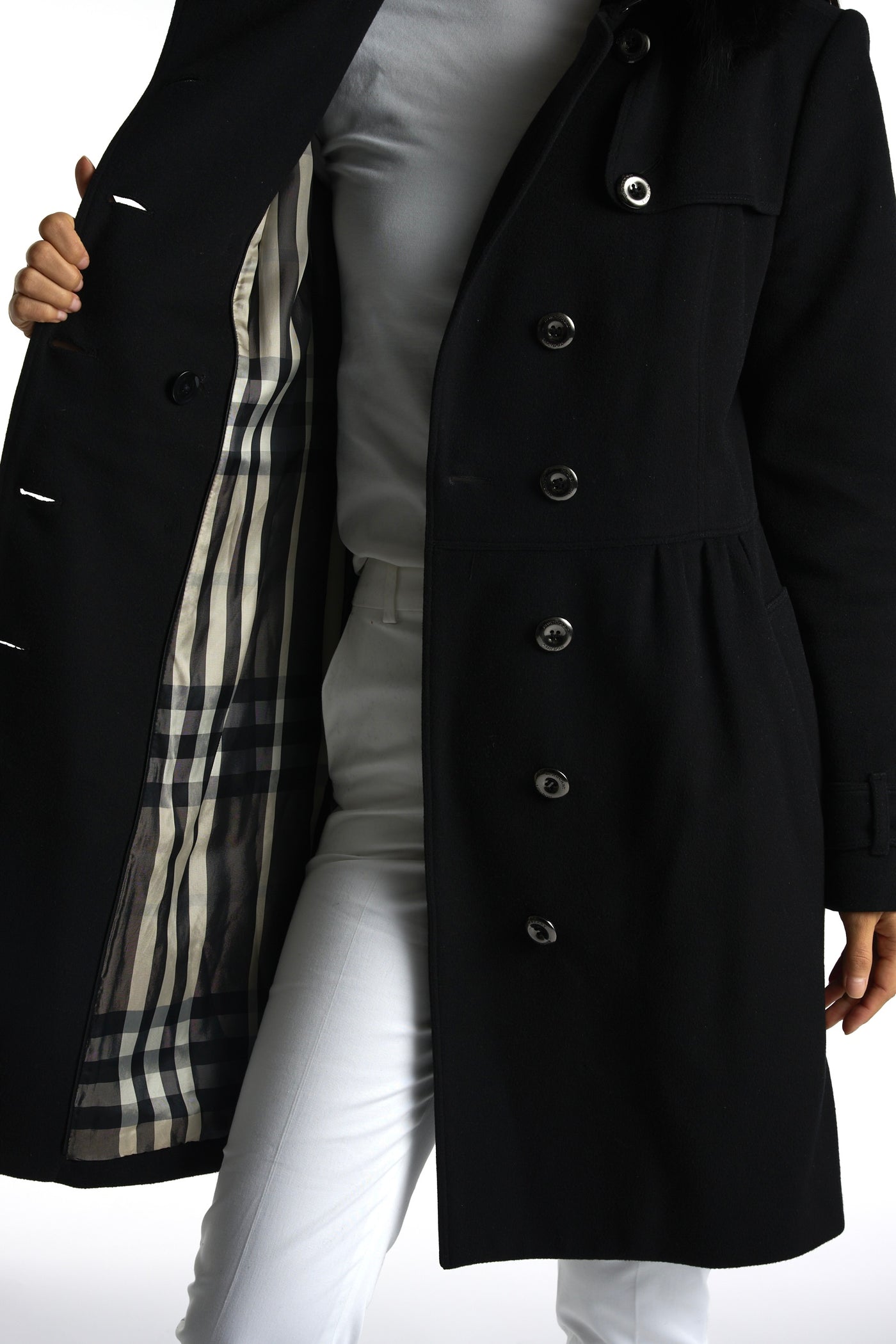 BURBERRY wool cashmere coat with fox fur collar