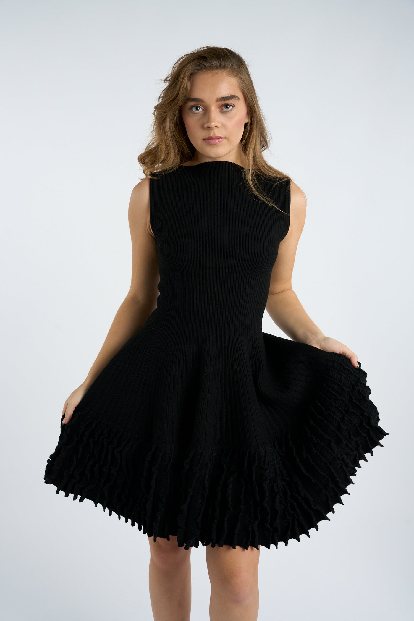 AZZEDINE ALAIA black wool ruffle dress