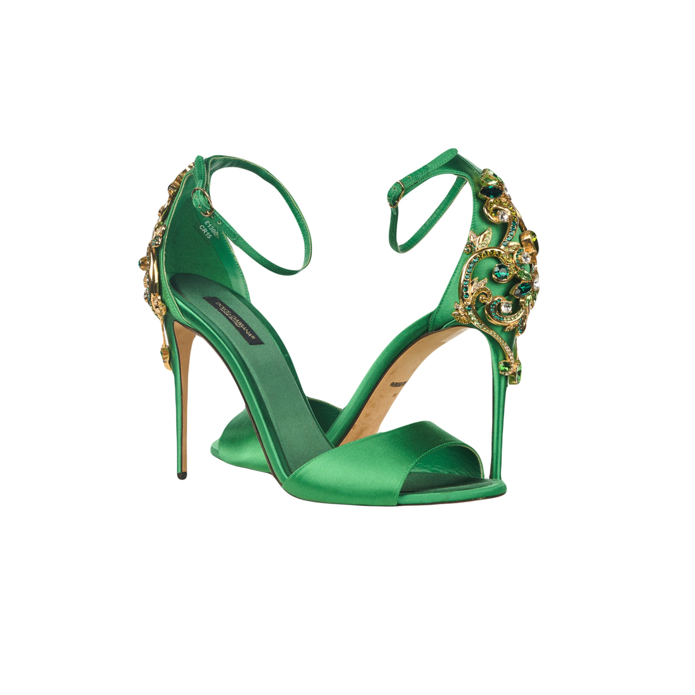 DOLCE GABBANA Green satin embellished heels size 39