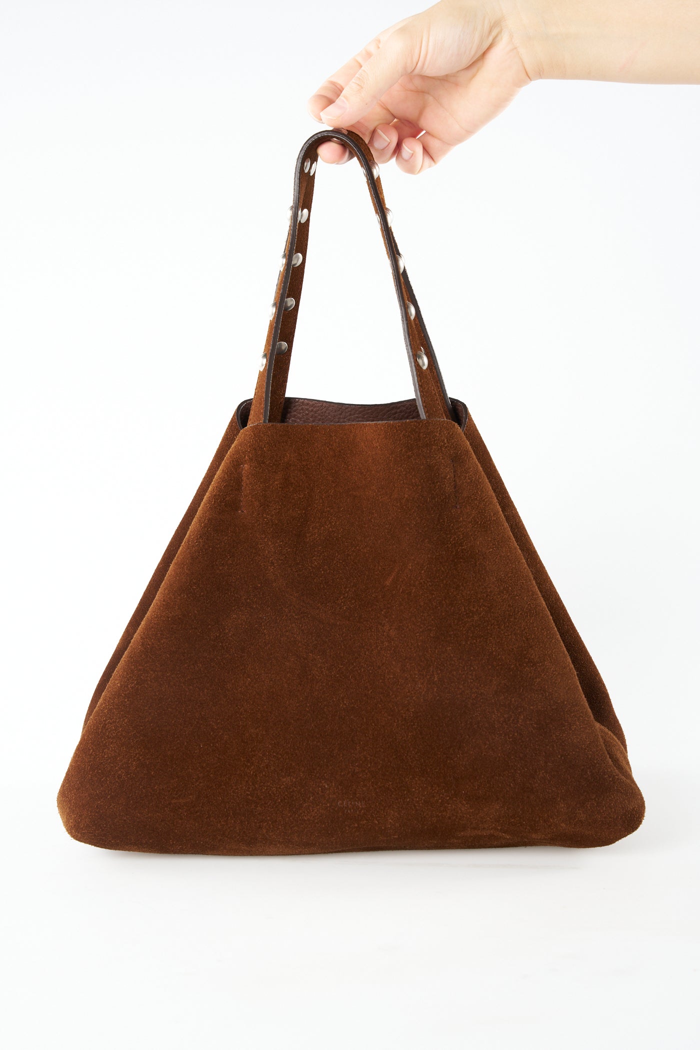 CELINE reversible suede leather tote handbag with pouch