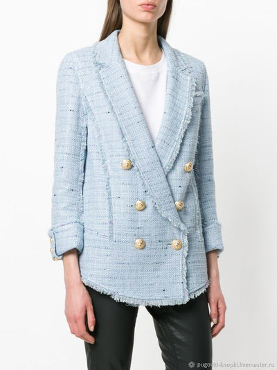 BALMAIN Blue tweed double breasted blazer jacket size 38
