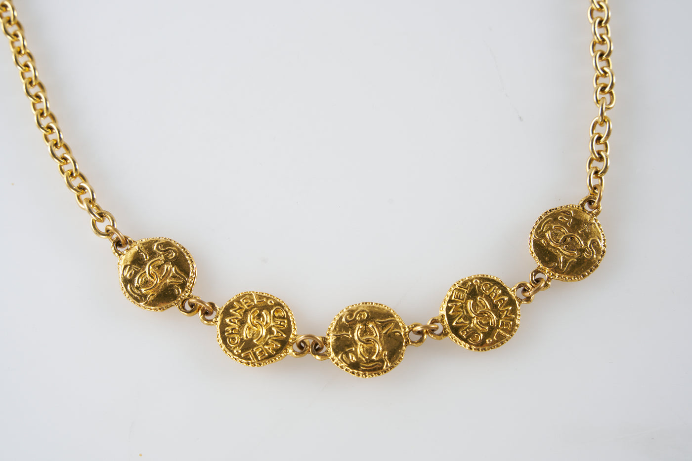 CHANEL vintage 1980's Byzantine meadillon coin necklace with box