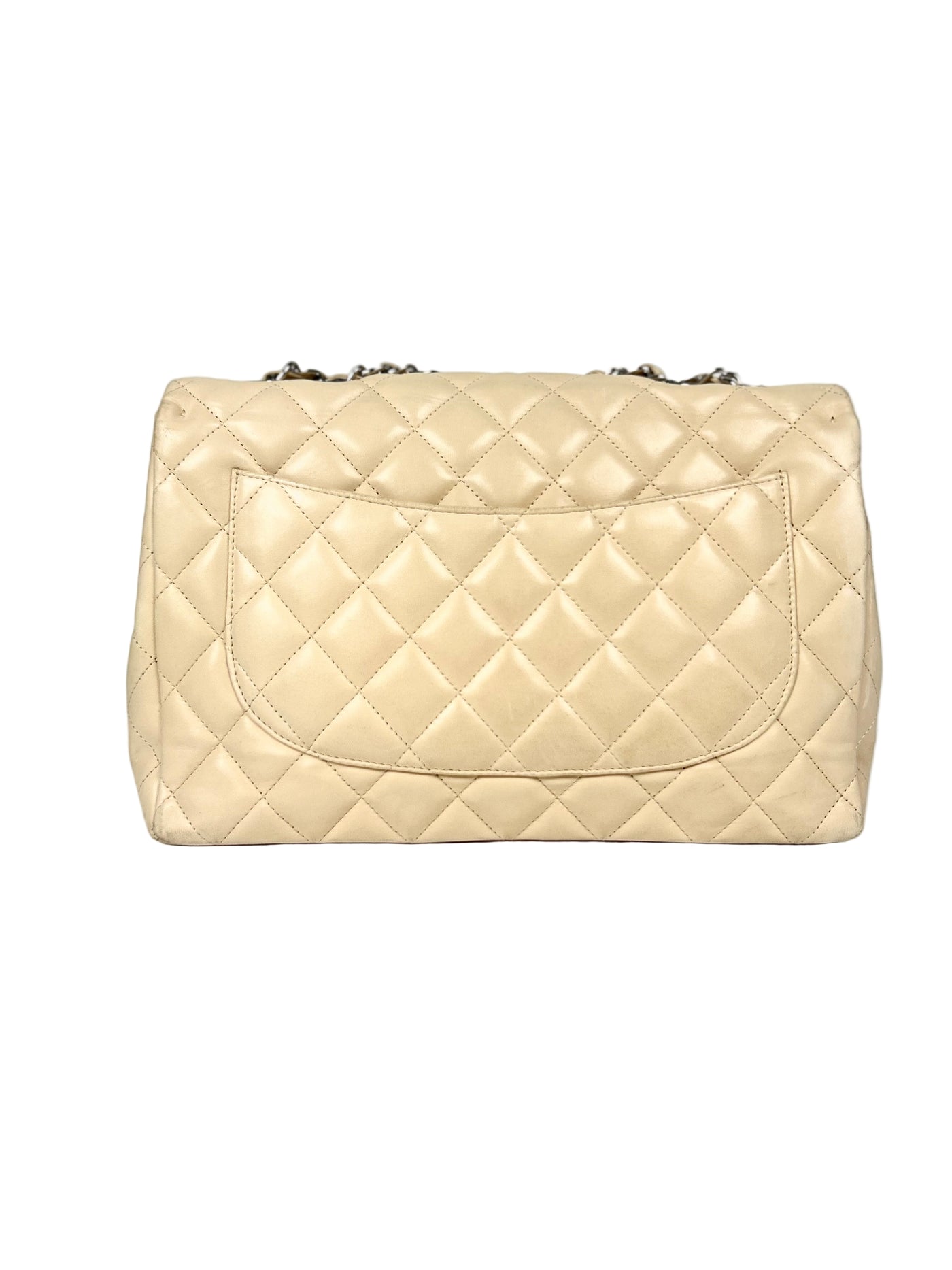 CHANEL Jumbo Single Flap Beige Clair Lambskin Leather Silver Hardware with box