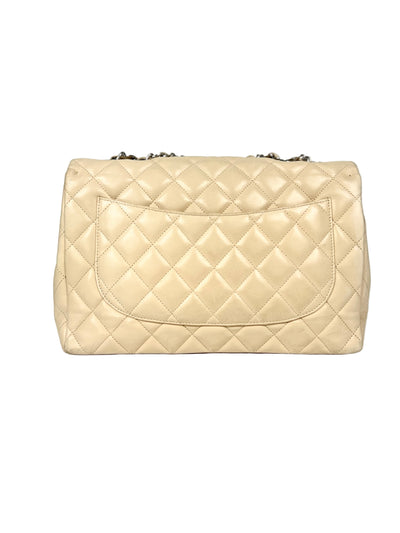 CHANEL Jumbo Single Flap Beige Clair Lambskin Leather Silver Hardware with box