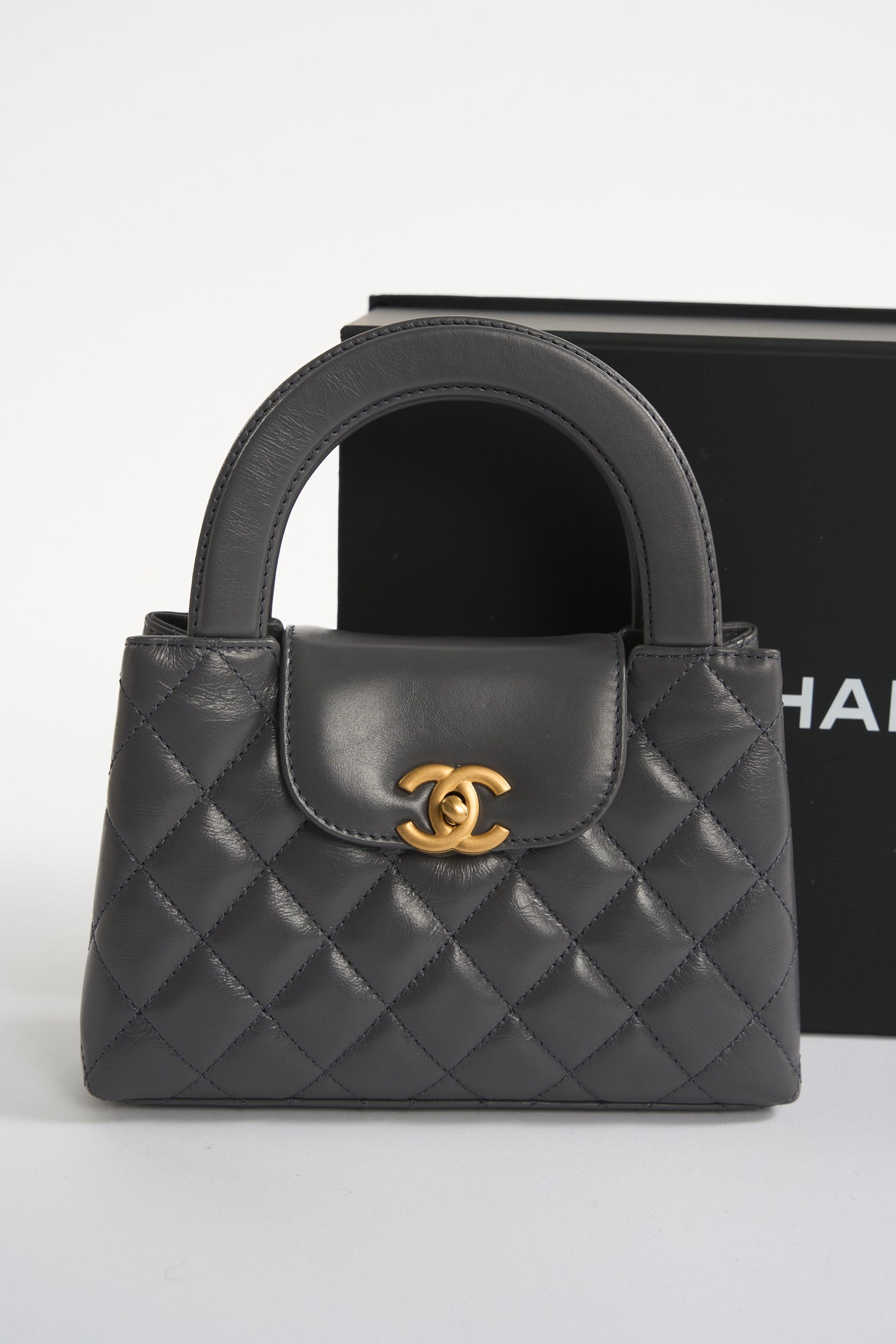 CHANEL grey nano kelly handbag new full set