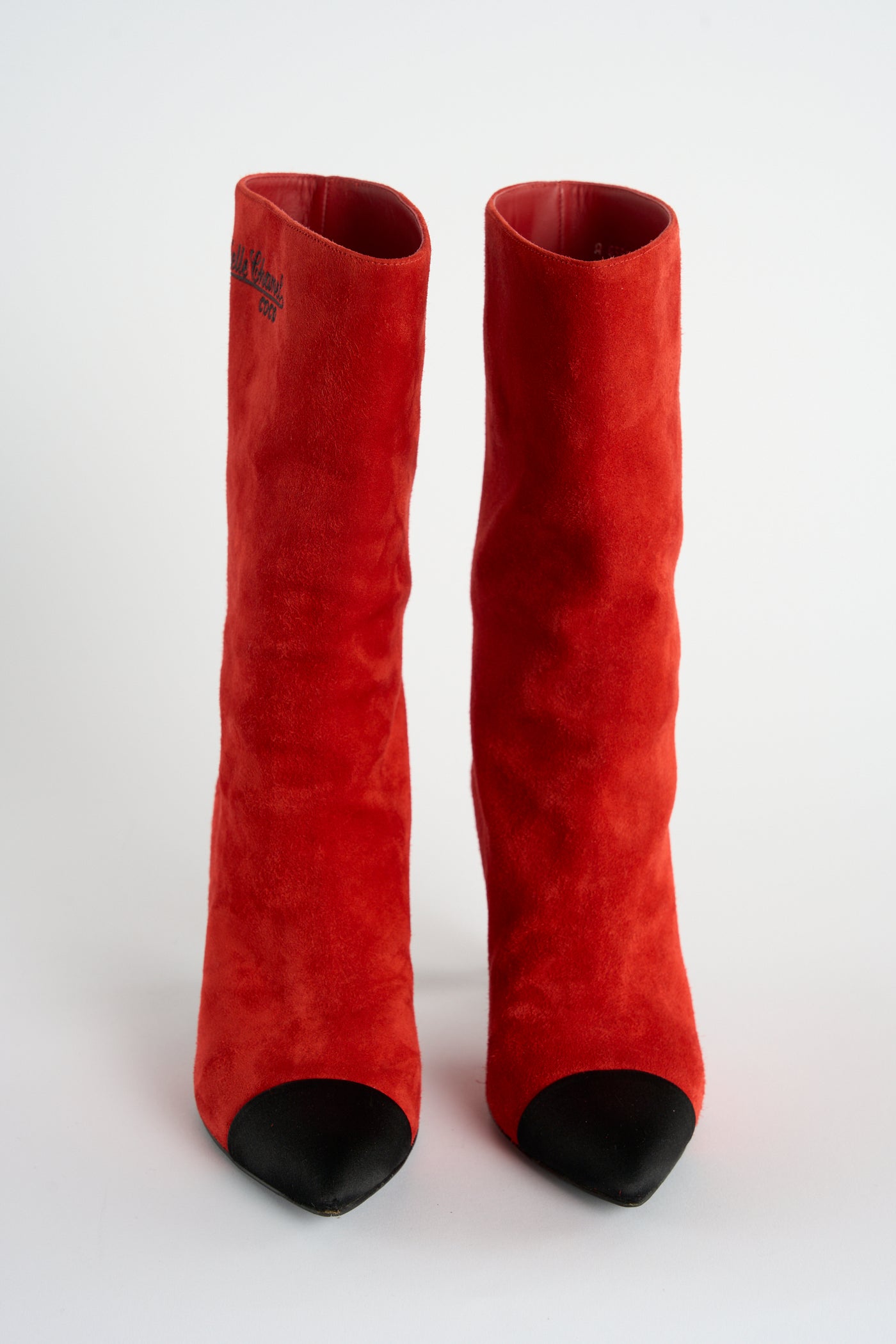 CHANEL red suede boots size 36 with box