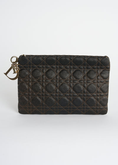 CHRISTIAN DIOR brown cannage zipper clutch