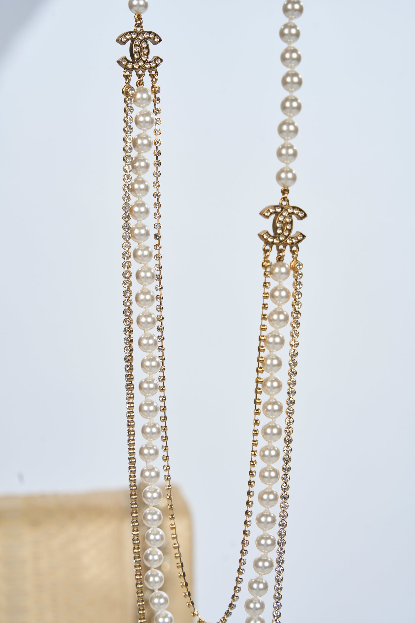 CHANEL triple strands pearls and rhinestones necklace 2021 collection