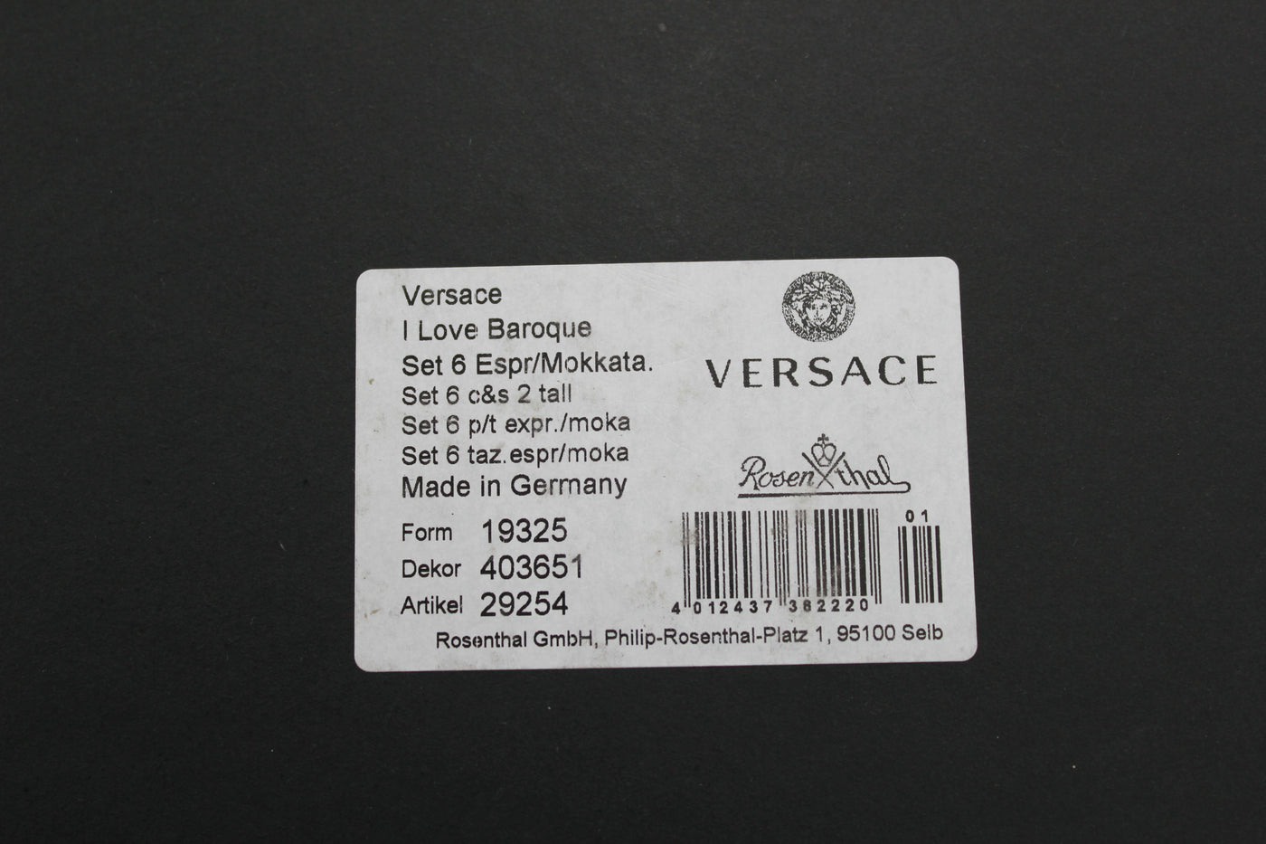 VERSACE x Rosenthal baroque cup set of 6 new in box