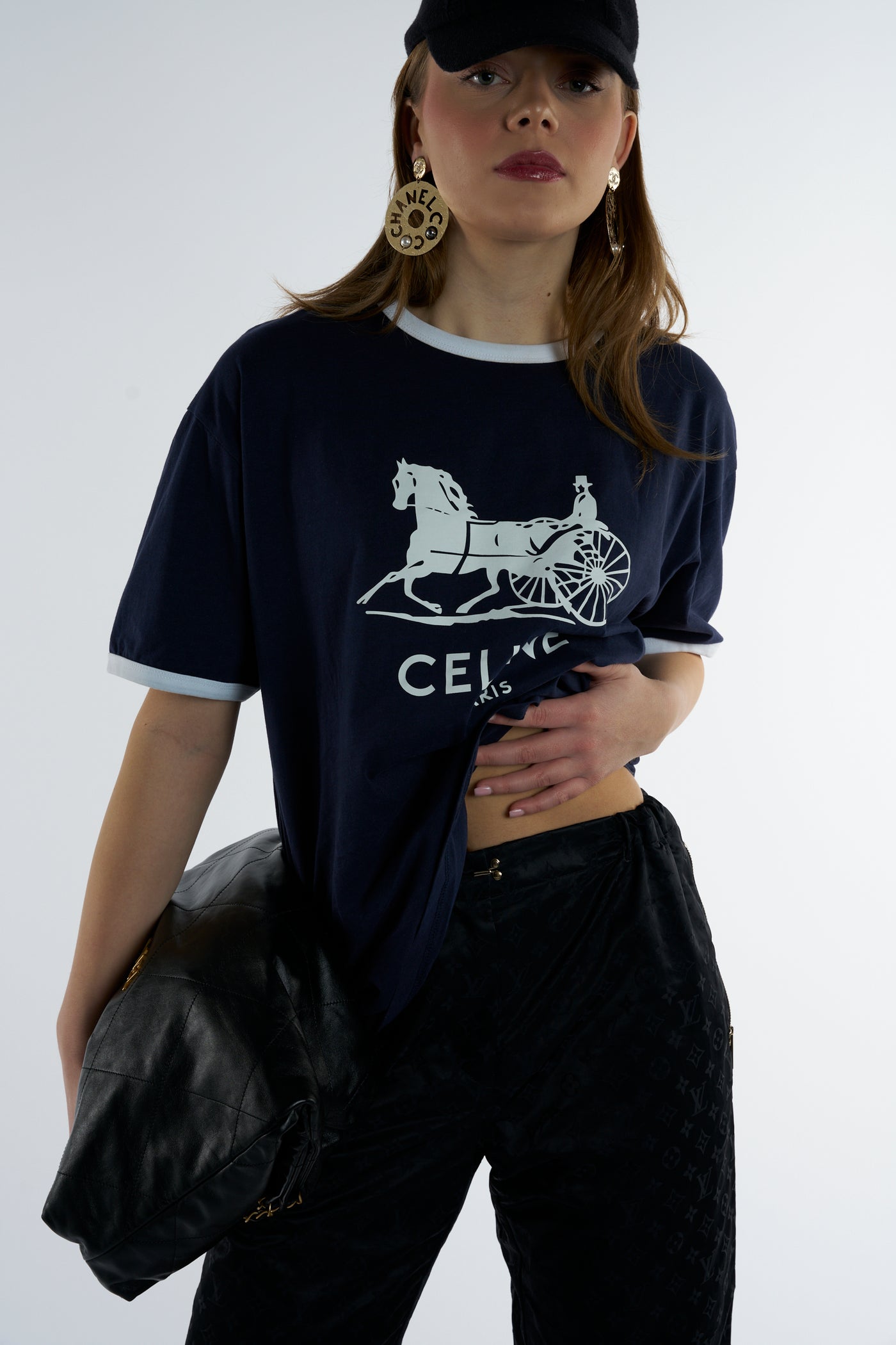 CELINE horse carriage logo blue t-shirt size M