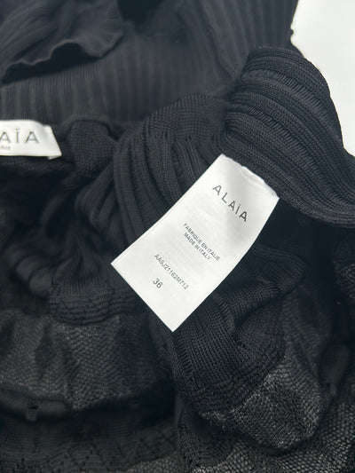 AZZEDINE ALAIA ruffled crochet knit black skirt size 36 RRP: £1410