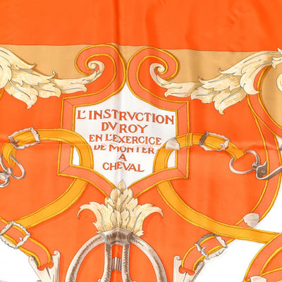 HERMES "l'instruction du roy en lexcercice de monter a cheval" by H. D'Origny orange silk 140 x 140 cm