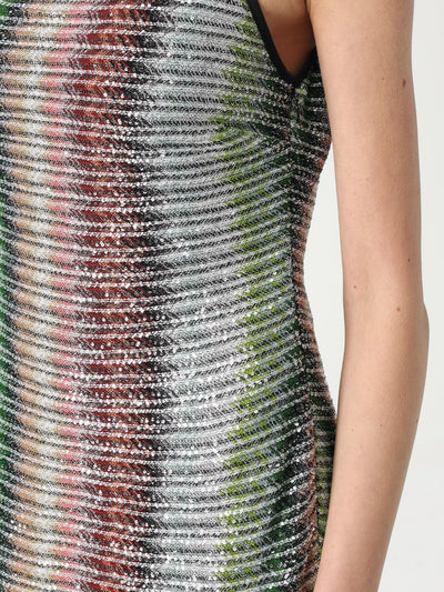 MISSONI Gradient Sequin Knit Zig Zag One Shoulder Dress Split Size 42it