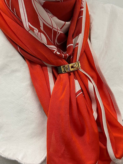 HERMES Ring Scarf Green Lizard Exotic Skin Gold Hardware with box