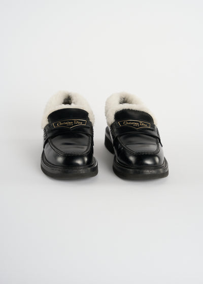 CHRISTIAN DIOR shearling smooth leather loafers