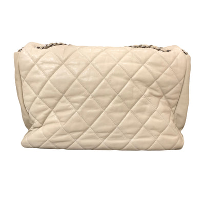 CHANEL XL quilted white handbag with chain and long strap