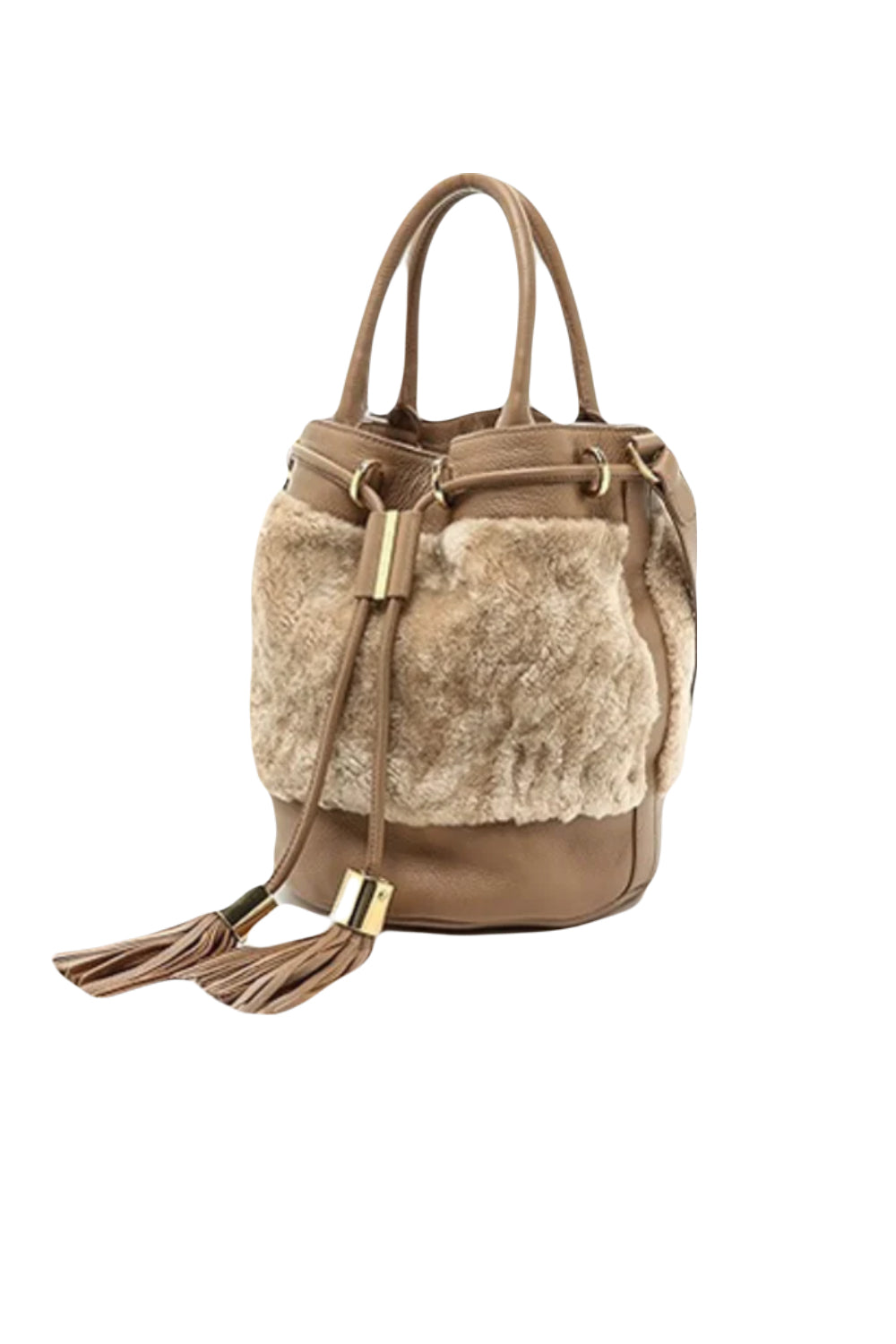 SEE  BY CHLOE shearling taupe leather handbag with tassel and long strap