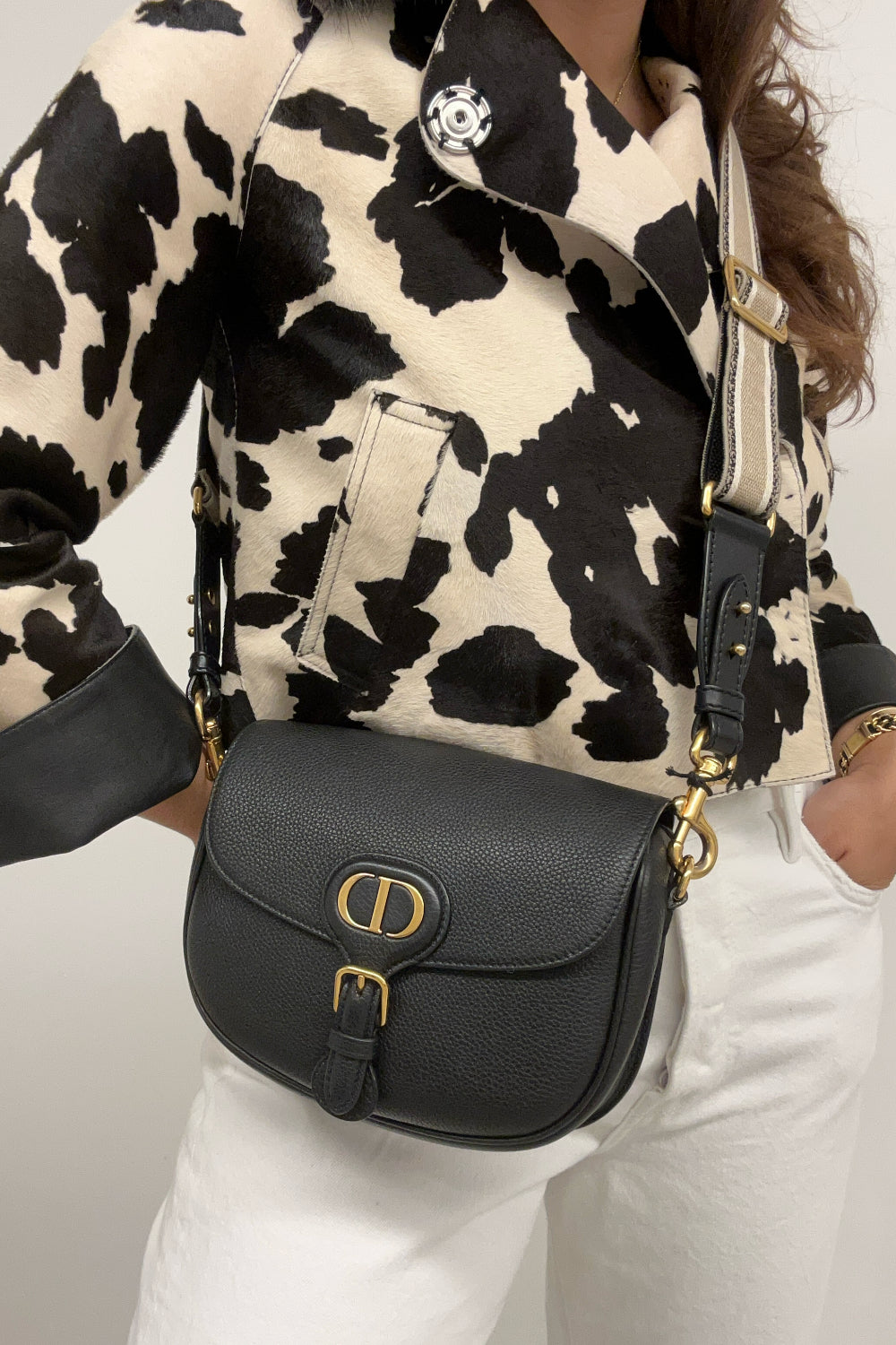 CHRISTIAN DIOR Medium Bobby Leather Handbag with Canvas Strap