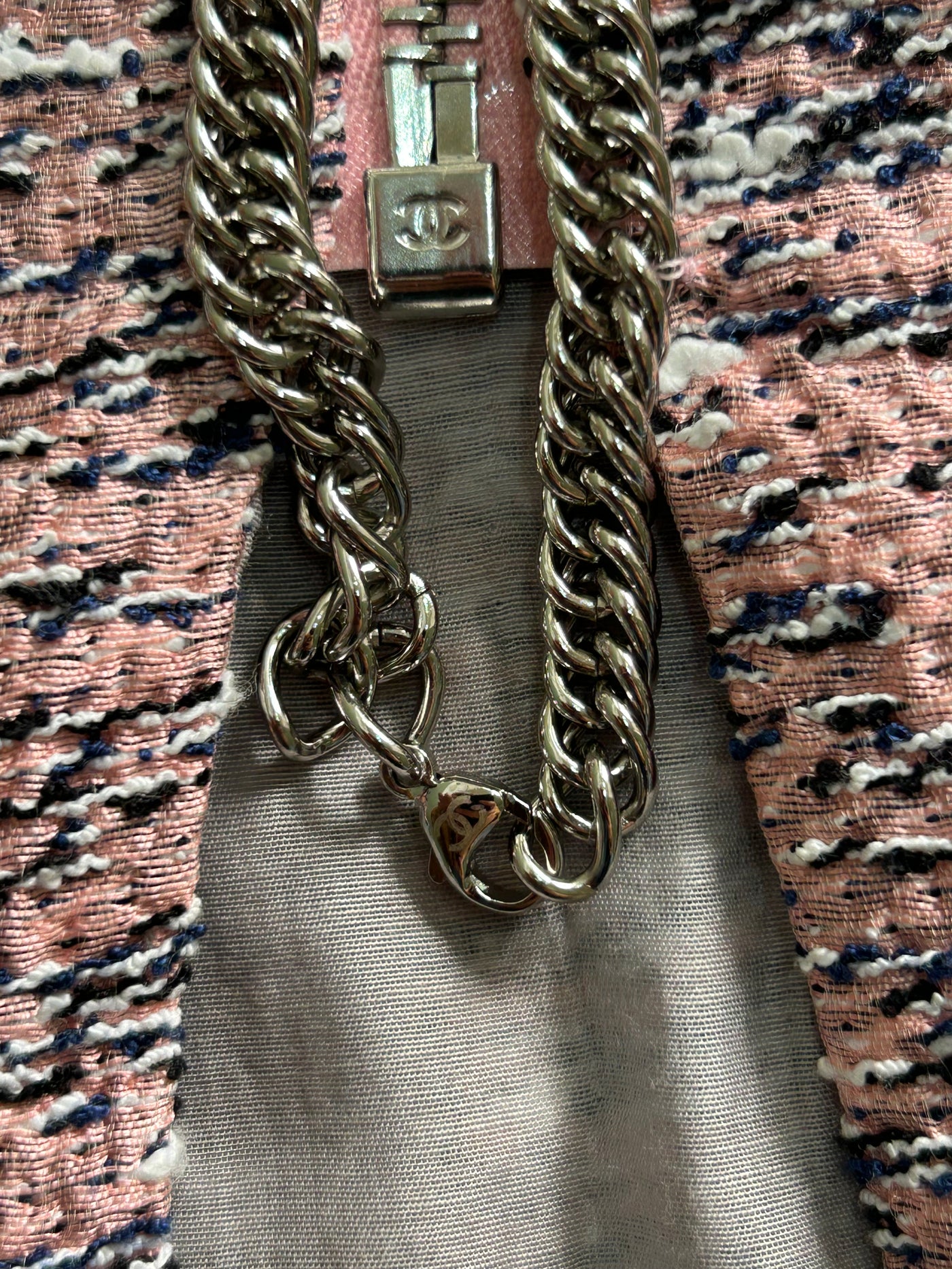 CHANEL Pink Silver Zip Chain Two Pieces Suit 2011 size 42