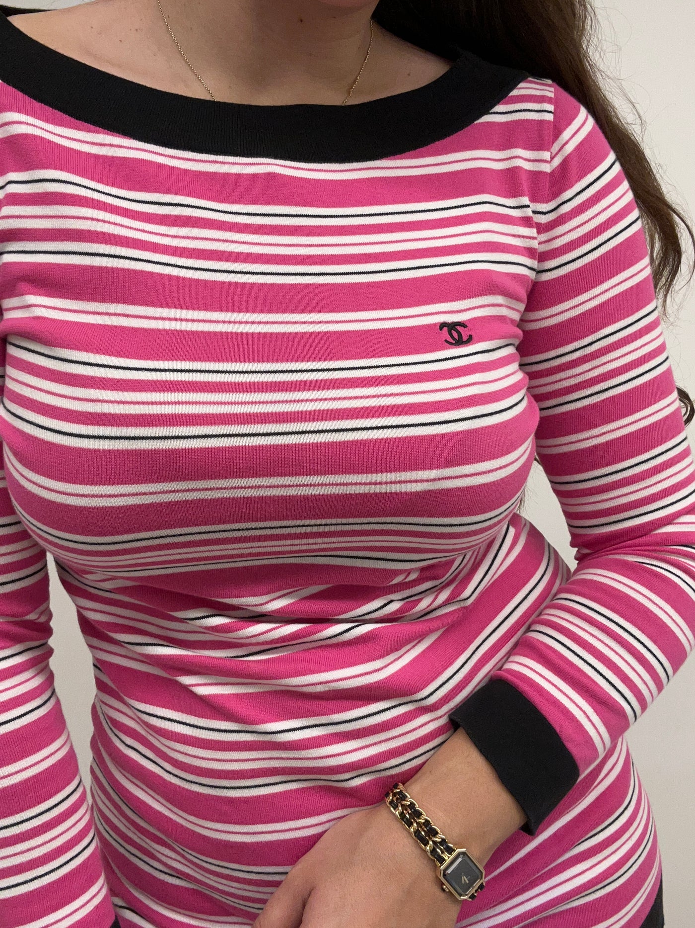 CHANEL Pink Striped 2007 Spring Summer runway Dress size 40