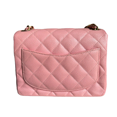 CHANEL rare mini square pink caviar with gold hardware collector piece