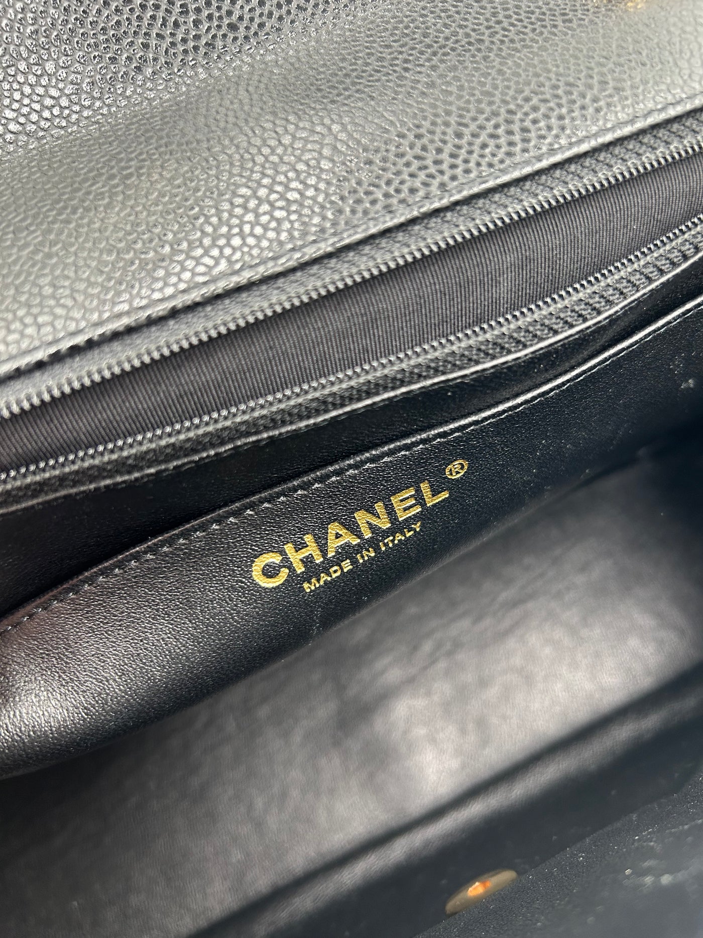 CHANEL Classic Jumbo Caviar single flap handbag with gold hardware