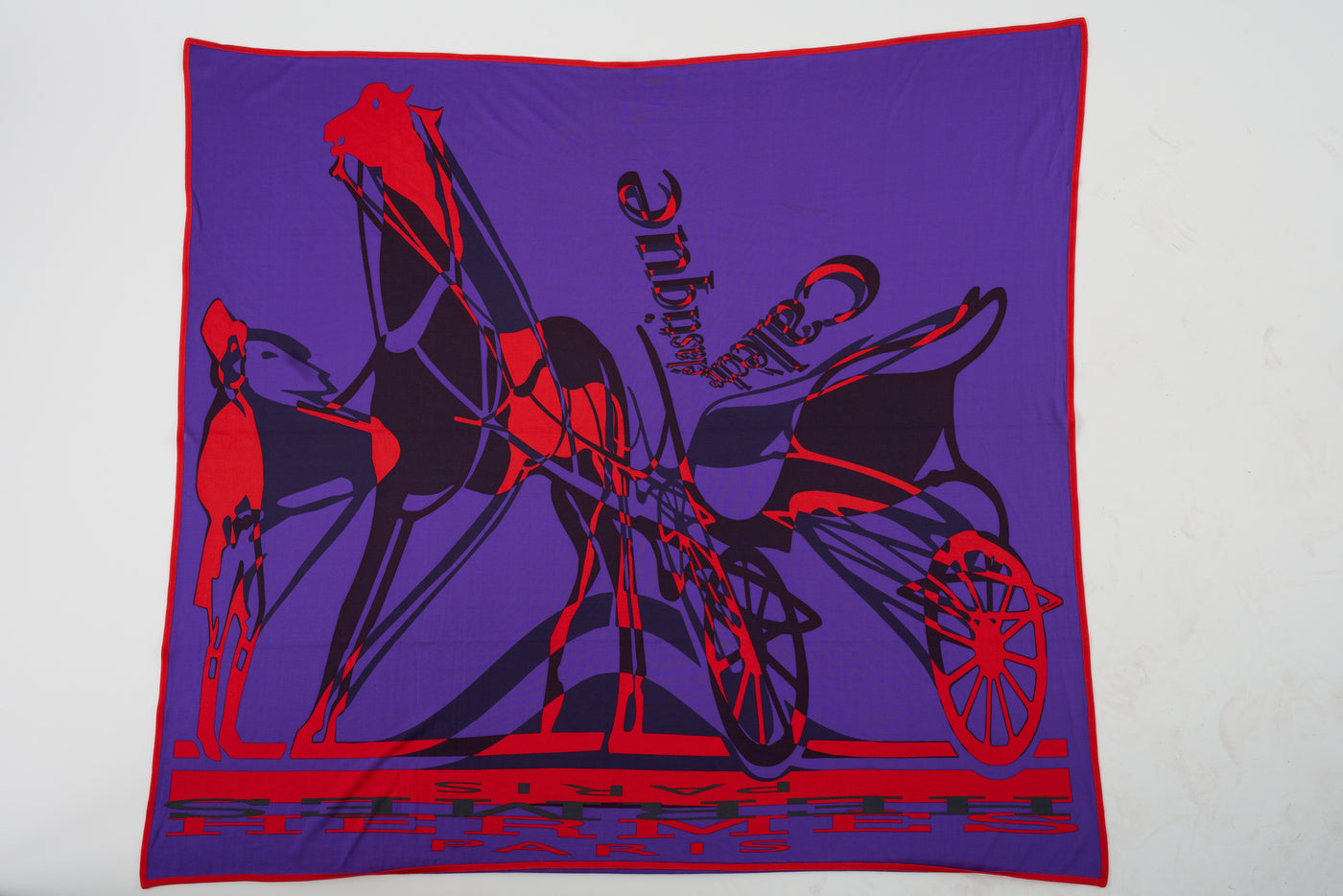 HERMES " Caleche elastique" purple silk scarf 90x90cm