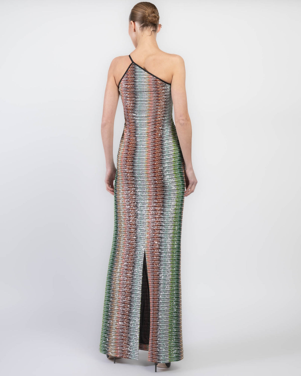 MISSONI Gradient Sequin Knit Zig Zag One Shoulder Dress Split Size 42it