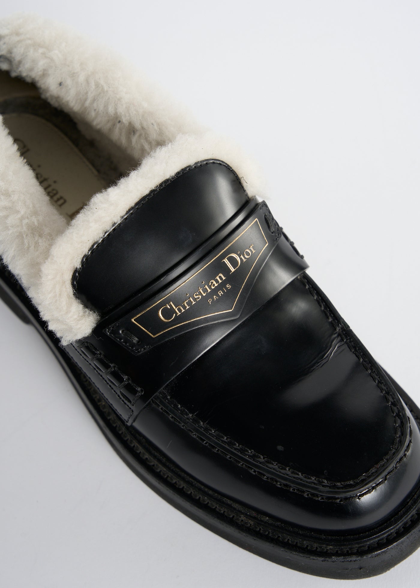 CHRISTIAN DIOR shearling smooth leather loafers