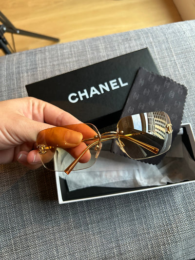 Chanel clear vintage sunglasses cc crystals with box