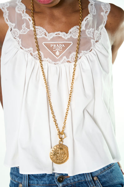 CHANEL rare collectible 1980's lion scenery round pendant necklace