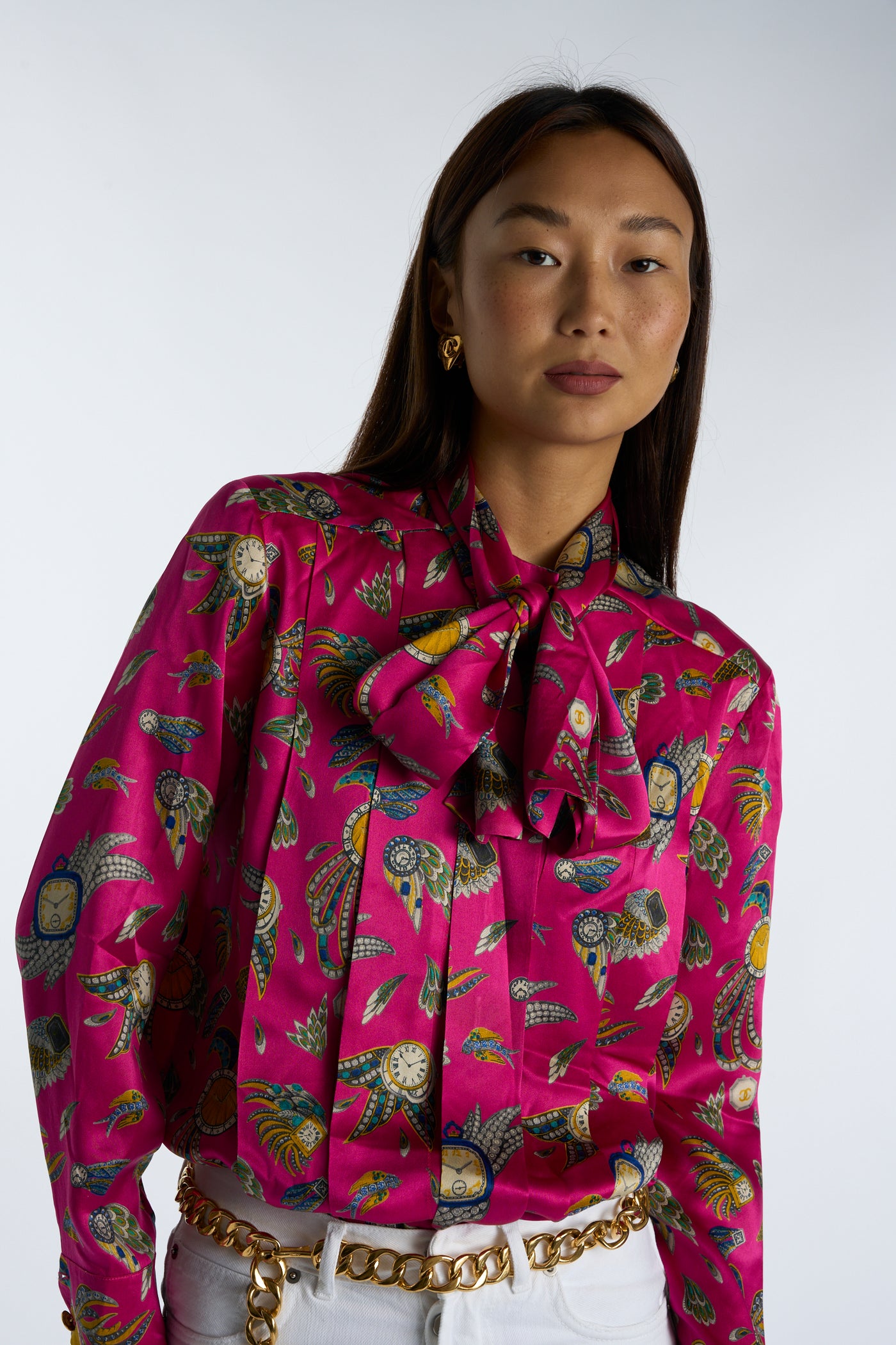 CHANEL F/W 1991 hot pink print silk blouse