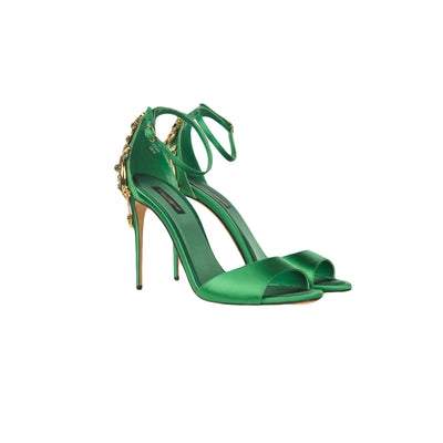 DOLCE GABBANA Green satin embellished heels size 39